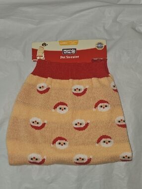 Heart to Tail Size Large Santa Face Christmas Holiday Dog Sweater, Peach-Red New